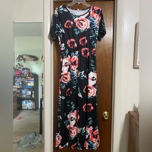 Navy maxi dress with pink flowers